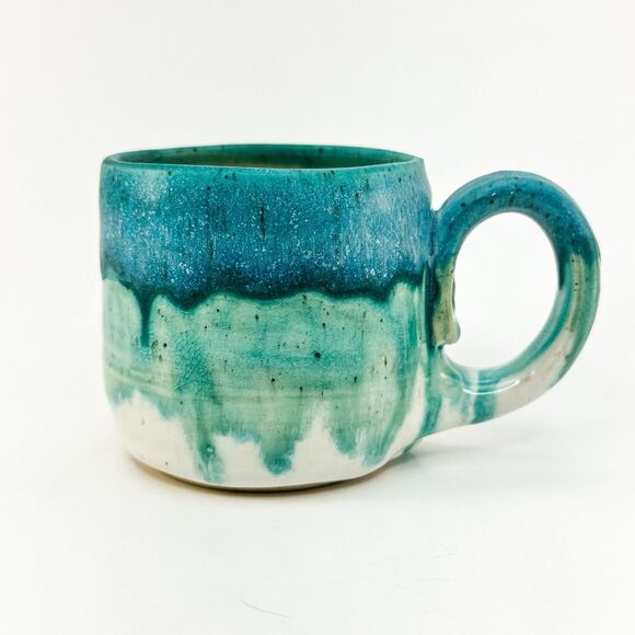 Handmade Pottery “Best Mom” Mug Teal Blue Green Glaze Drip Artisan Coffee Cup - Picture 3 of 7